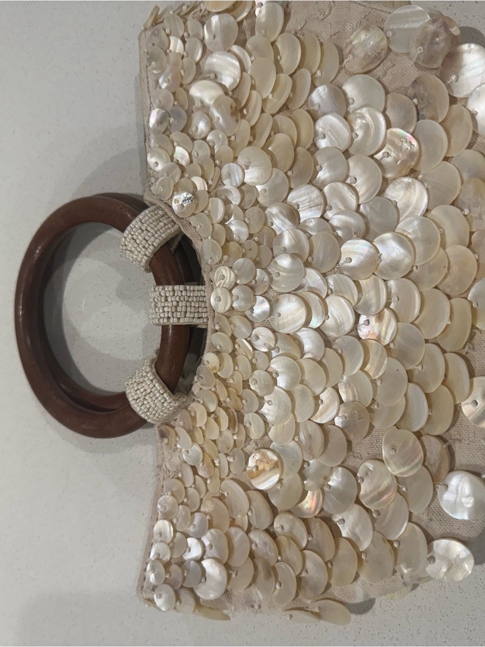 Zara Pearl-Beaded Handle Tote - Ivory & Brown